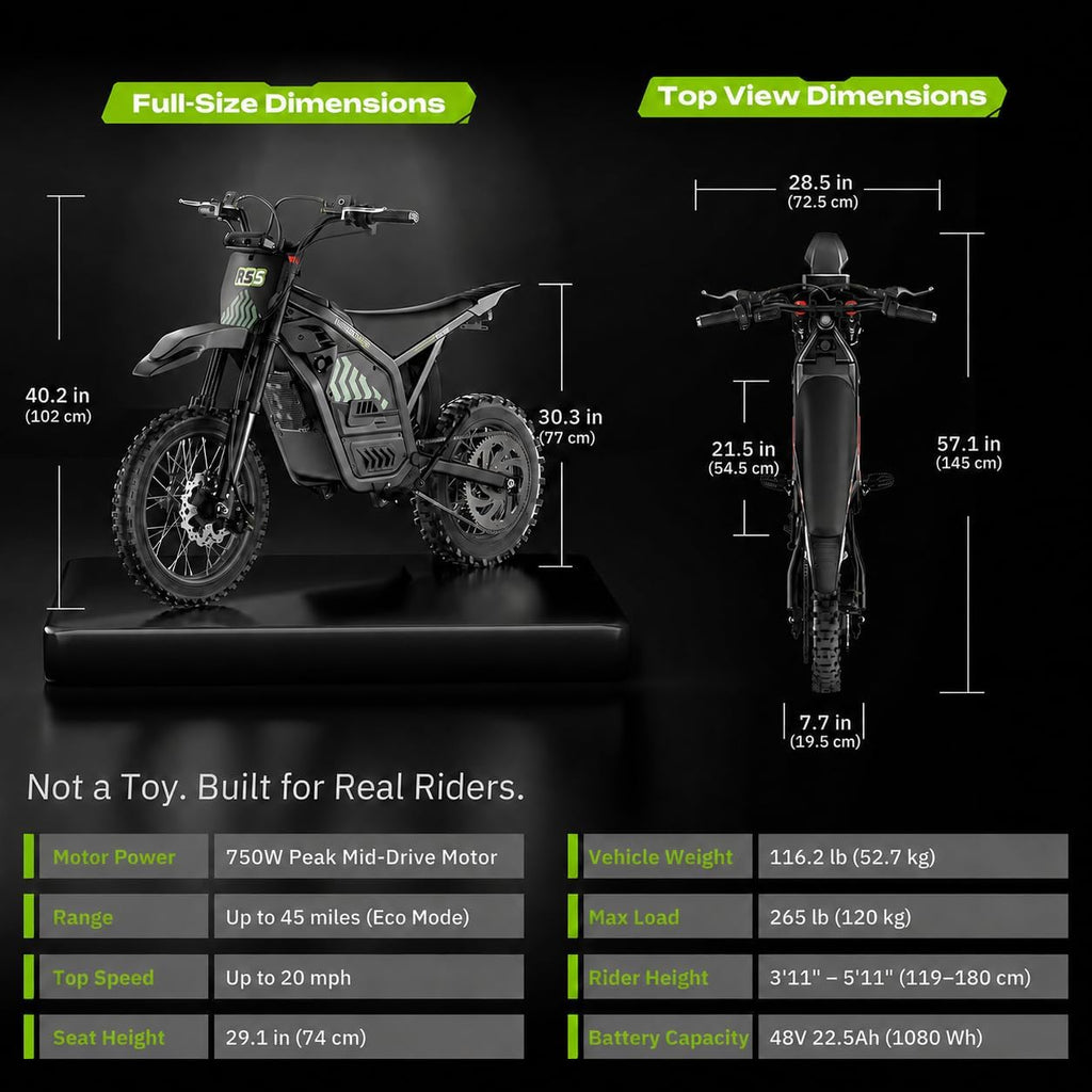 Windone RS5 Electric Dirt Bike for Teens & Adults (13+), Up to 37 MPH