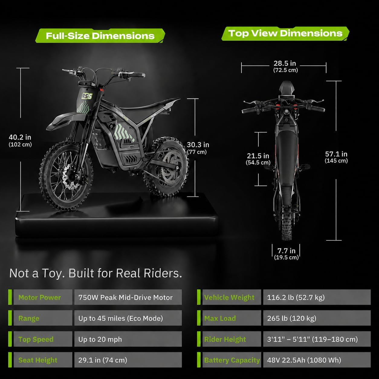 Windone RS5 Electric Dirt Bike for Teens & Adults (13+), Up to 37 MPH