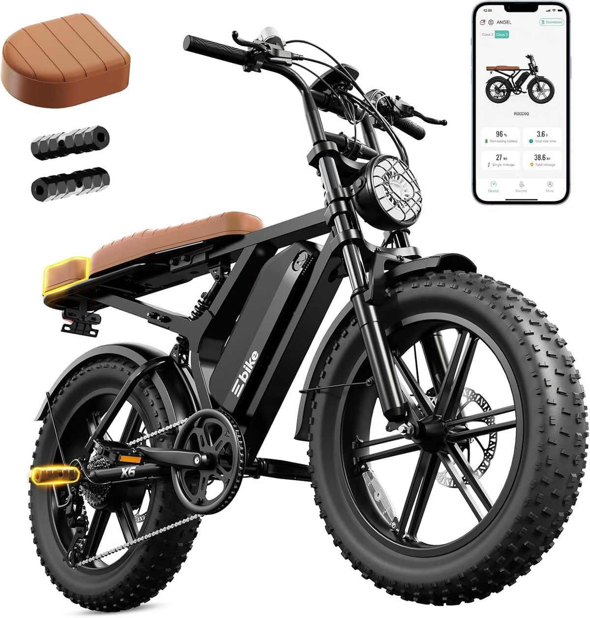 TST Electric Bike for Adults with 48V 15Ah Removable Battery, 1500W Peak Motor 60 Miles Ebike, 20" Fat Tire E Bike, Full Suspension, Disc Brakes, LCD Display, APP Control and 7-Speed Electric Bicycle