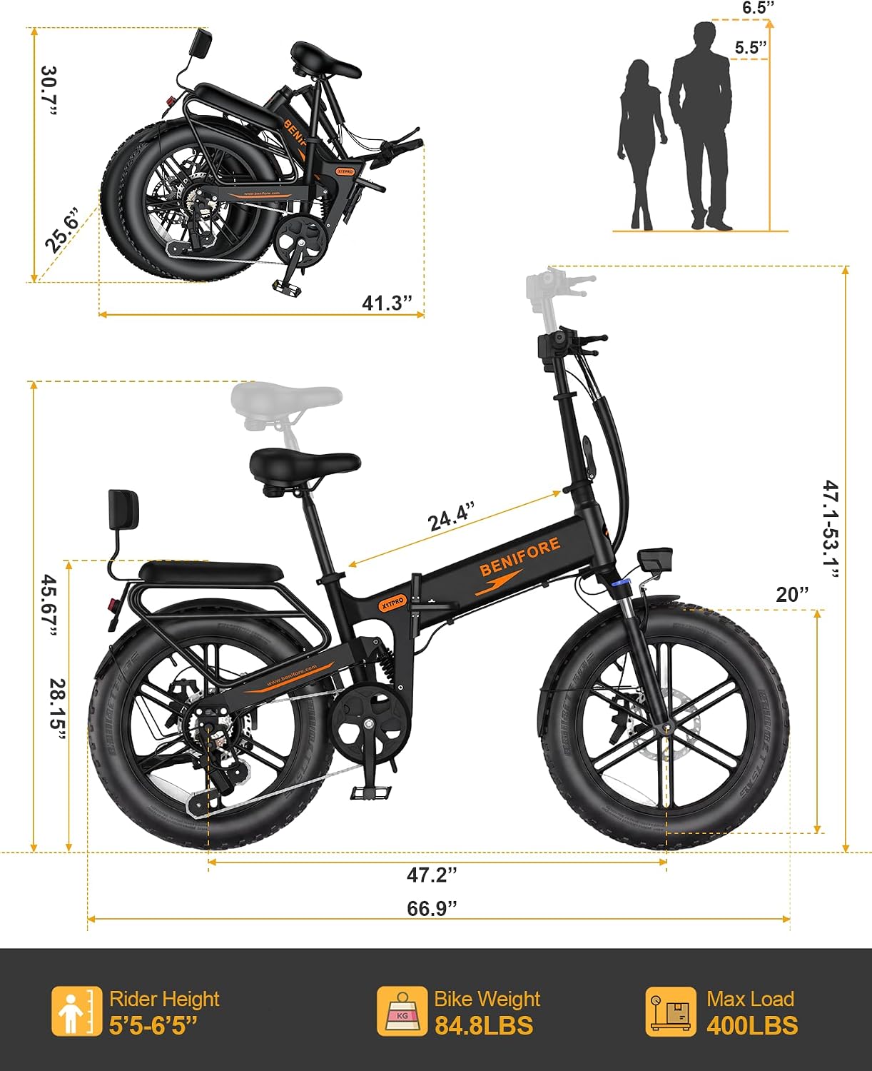 Folding Electric Bike for Adults 1500W Peak Motor, 35MPH, 65 Miles