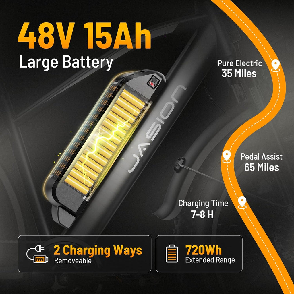 Jasion EB5 MAX Electric Bike for Adults 2000W Peak Motor, 48V 15Ah Battery