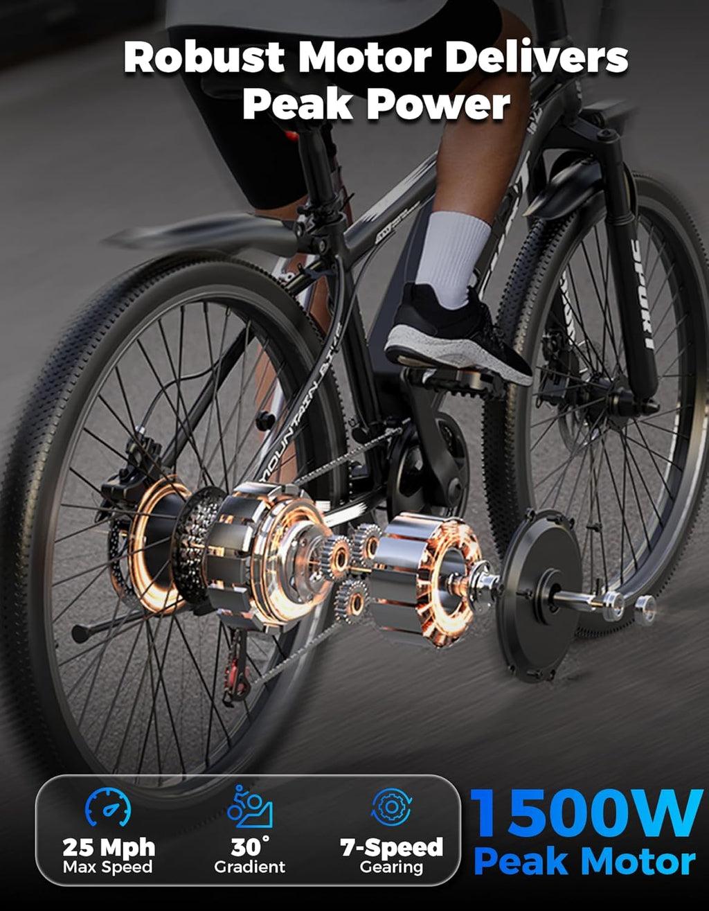 ASKGO Electric Mountain Bike for Adults, 1500W Peak Motor Ebike, 7 Speed