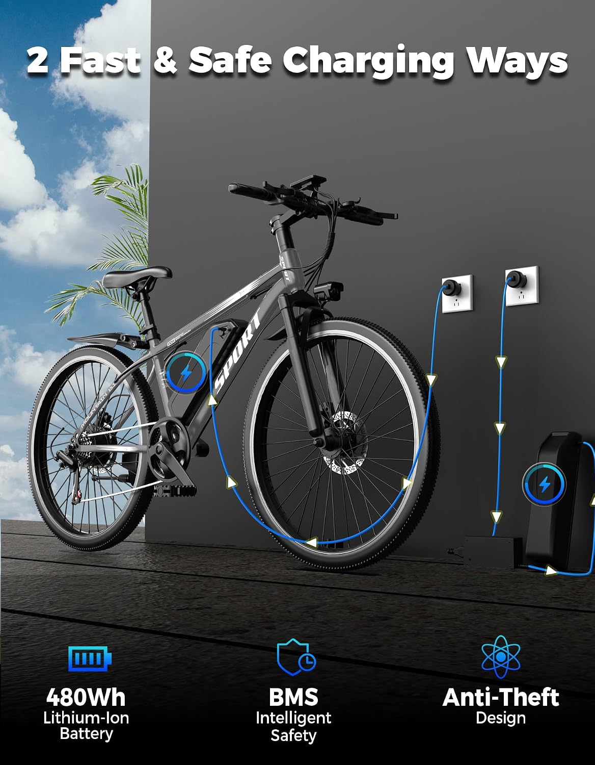 ASKGO Electric Bike for Adults, 1500W Peak Mountain Ebike, 65 Miles Range, 7 Speed, 48V 10.4Ah Removable Battery Ebike, 26" Electric Bicycle for Commute