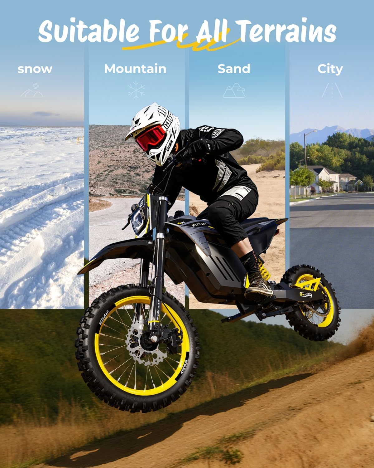 ECOLEAP 3500W Peak Electric Dirt Bike for Teens & Adults, 37MPH Electric Off-Road E-Bike with 48V 21Ah Battery, Up to 55 Miles Range, Dual Suspension, Hydraulic Brakes, 400LBS Load, Fit Age 13+