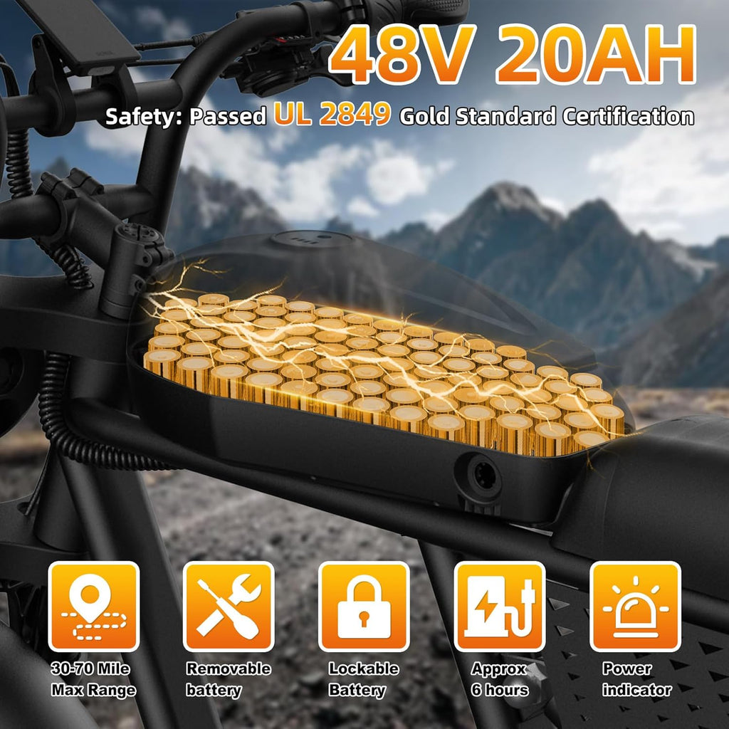 20 Inch Adult Electric Bike, 1500W/3000W Peak Motor 30-38MPH Max 50-90 Mile 15.6/18.9Ah/35Ah Battery, Motorcycle Type ebike,Shipped from USA