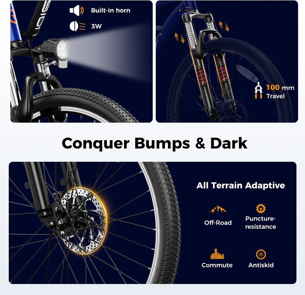 Jasion EB5 Electric Bike for Adults 26" tire with 1000W Peak Motor