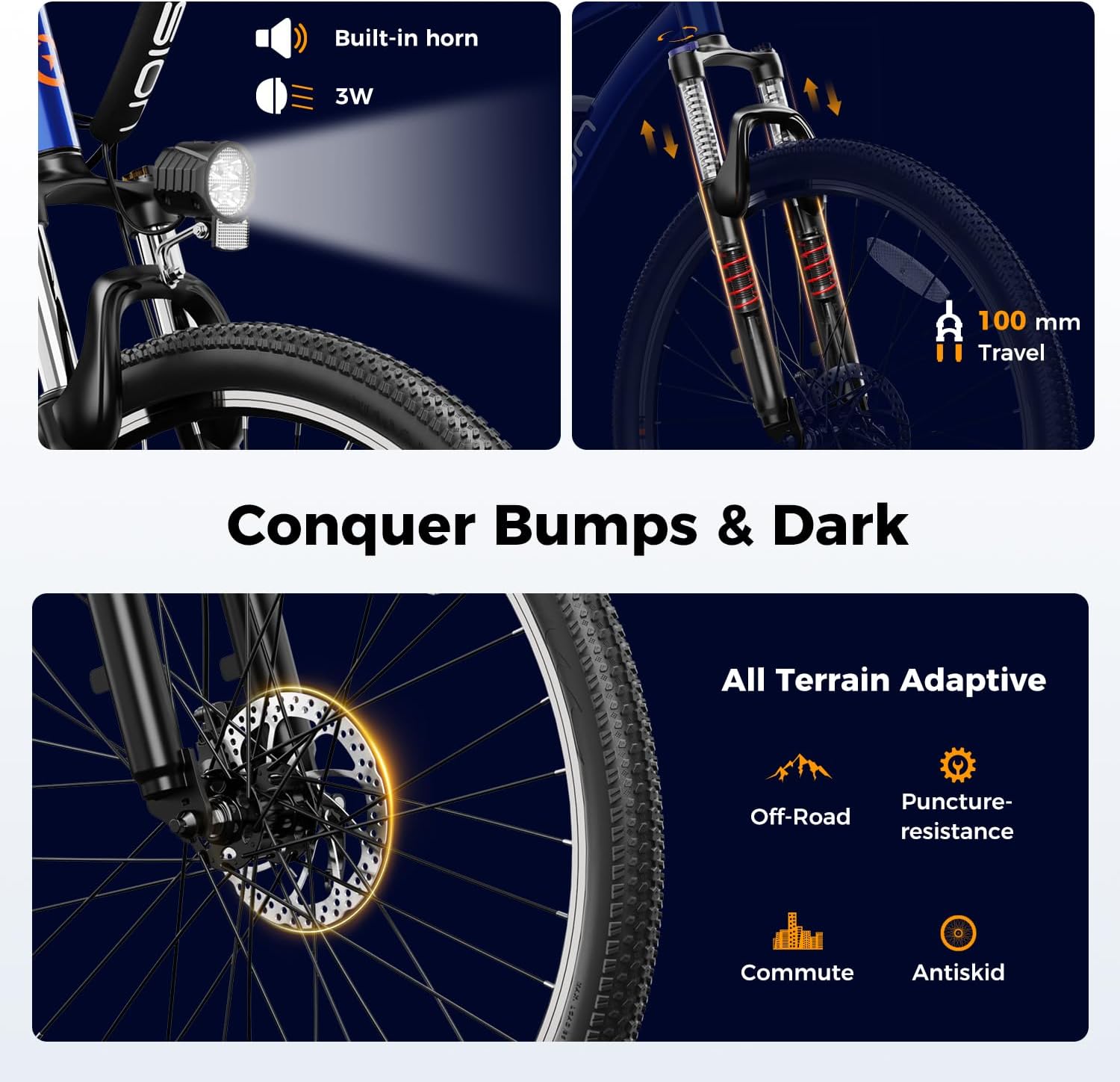 Jasion EB5 Electric Bike for Adults 26" tire with 1000W Peak Motor