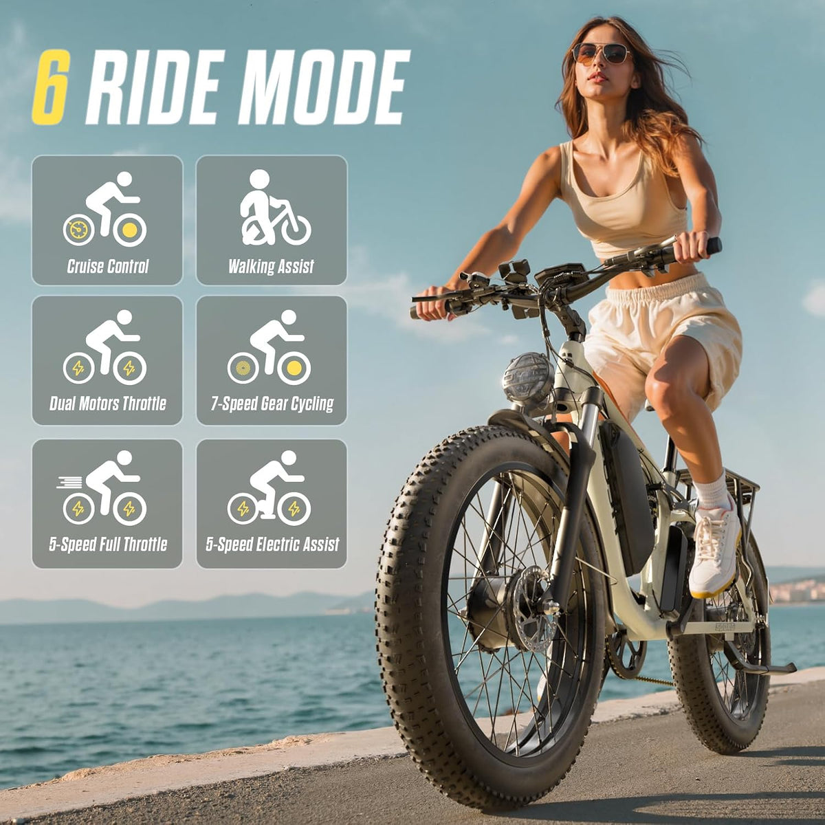 6000W 60V Dual Motor Electric Bike Up to 100Mi 24" Fat Tire for Adults