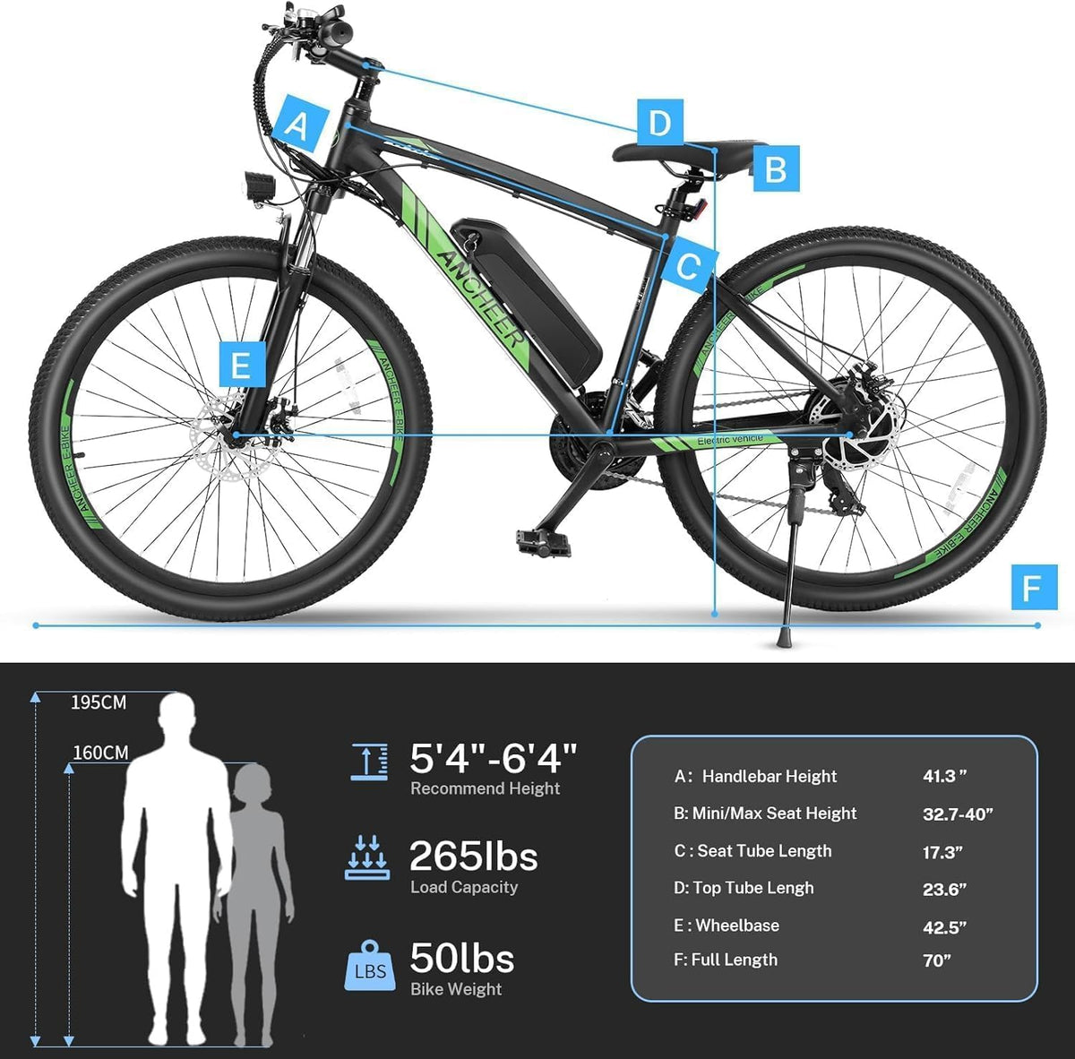 ANCHEER Electric Bike for Adults, 27.5”Electric Mountain Bike with 750W Peak Motor, 48V 499Wh Battery, Up to 60 Miles, Fast 3-Hour Charging, 21-Speed Ebike