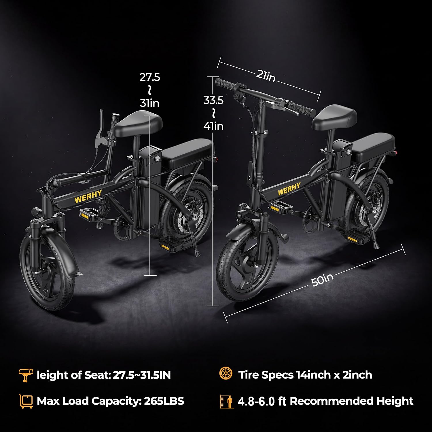 WERHY Electric Bike for Adults, 500W Motor, 20 MPH Max Speed Folding Ebike, 14" Electric Bicycles, Max 20/30 Miles Range (Pedal Assist Mode), Mini E Bikes