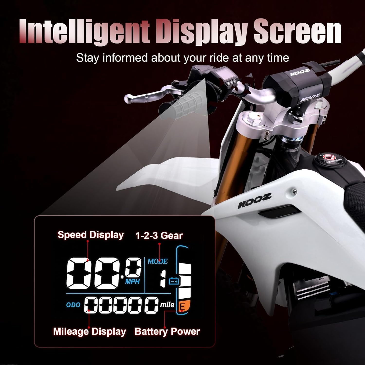 KOOZ HP131E-L 72V 8000W Electric Dirt Bike Motorcycle for Adults, White