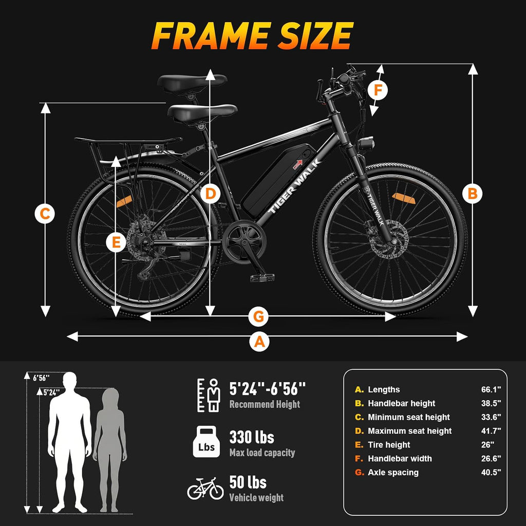 Electric Bike for Adults, 26" Mountain Ebike, Lockout Suspension Fork, 48V 10Ah Removable Battery, 45-Mile PAS Range, 7-Speed, LCD Display, Detachable Rear Rack