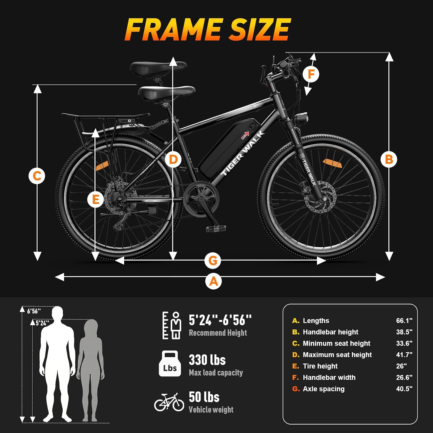 Electric Bike for Adults, 26" Mountain Ebike, Lockout Suspension Fork, 48V 10Ah Removable Battery, 45-Mile PAS Range, 7-Speed, LCD Display, Detachable Rear Rack