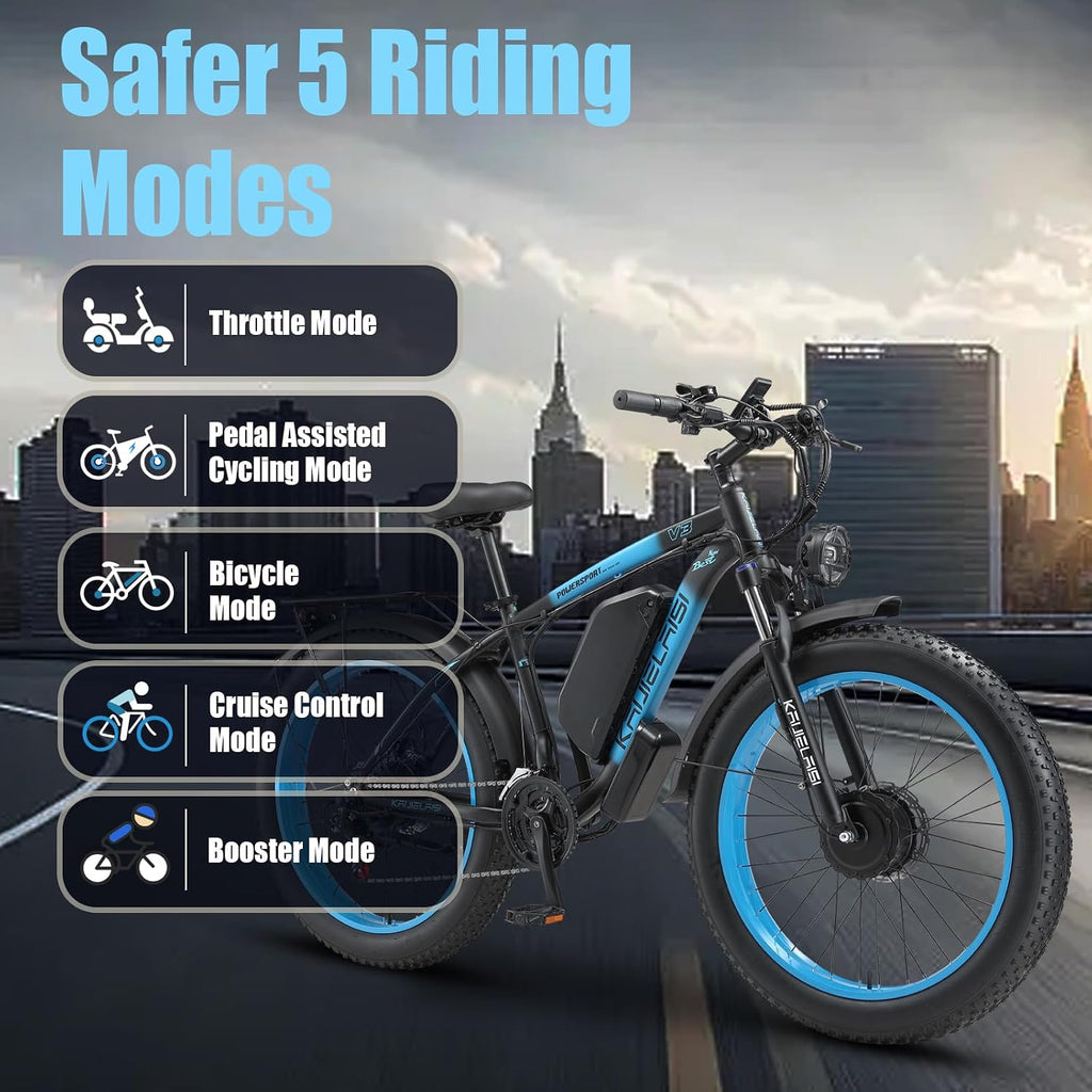 AWD Electric Bike for Adults, Peak 4000W Power 26” Fat Tire Ebike, Dual Motor Electric Bicycles, 48V 22.4AH Removable Battery Fast Dual Hydraulic Brakes 21-Speed All Terrain E-Bikes