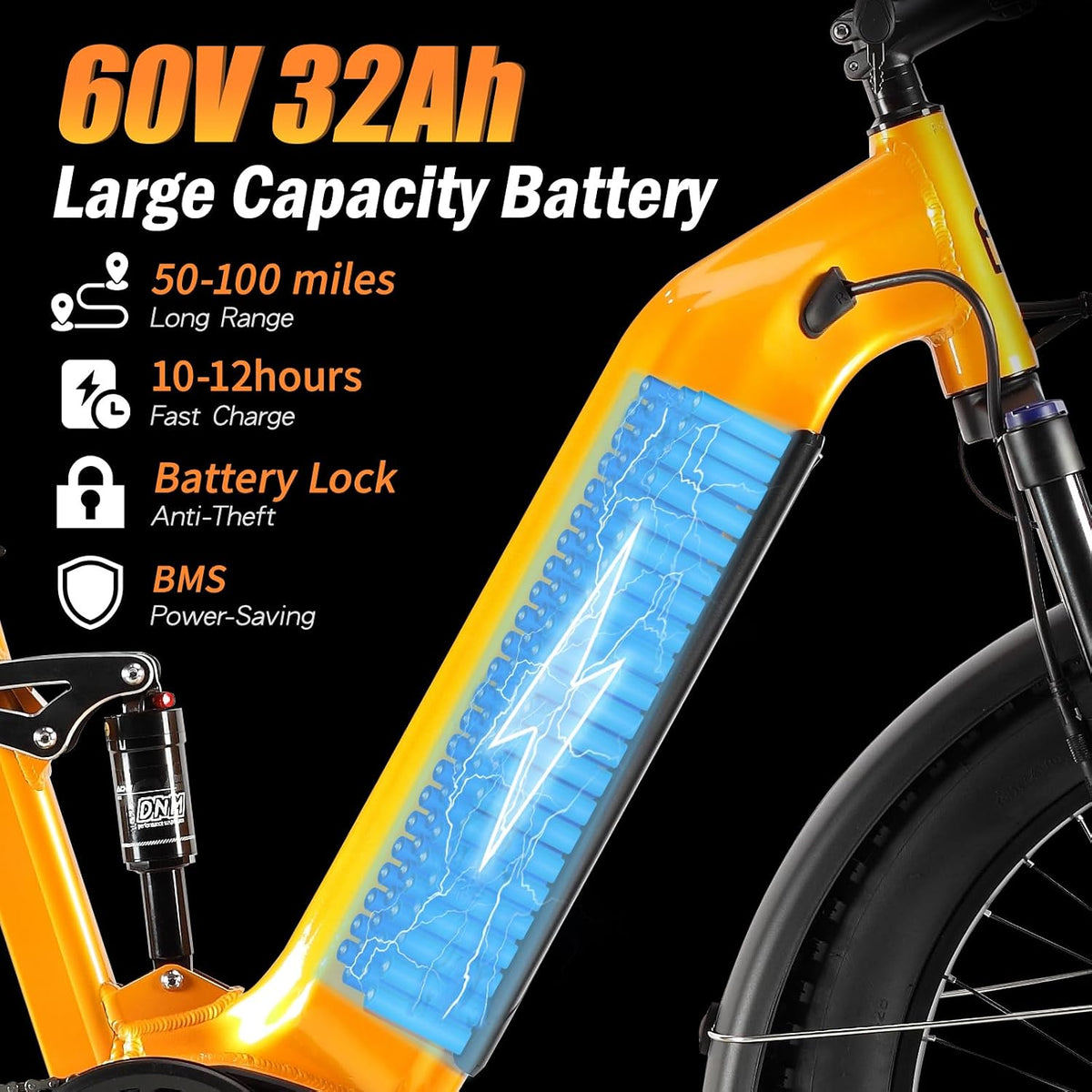 5000W Peak Dual Motor Electric Bike for Adults – 60V 32Ah Battery, 45 Top Speed, Full Suspension, 26"/24"x4" Fat Tire All-Terrain E-Bike for Snow, Sand, and Mountain Trails