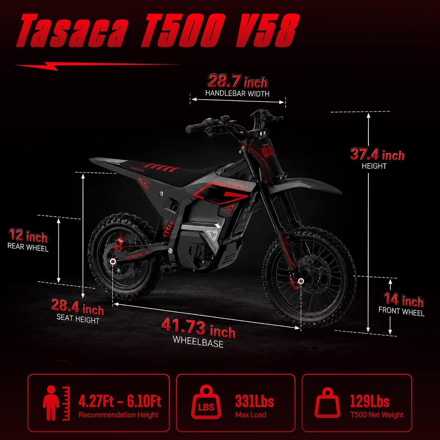 T500-V58 52+MPH Electric Dirt Bike Teens Adults