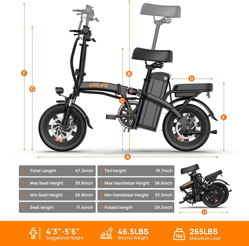 URLIFE Folding Electric Bike for Adults, 14" Portable ebikes, 20-40 Mile Long Range Commuter Bike, 500W Peak Motor, 20MPH, UL 2849 Mini Bikes for Teens