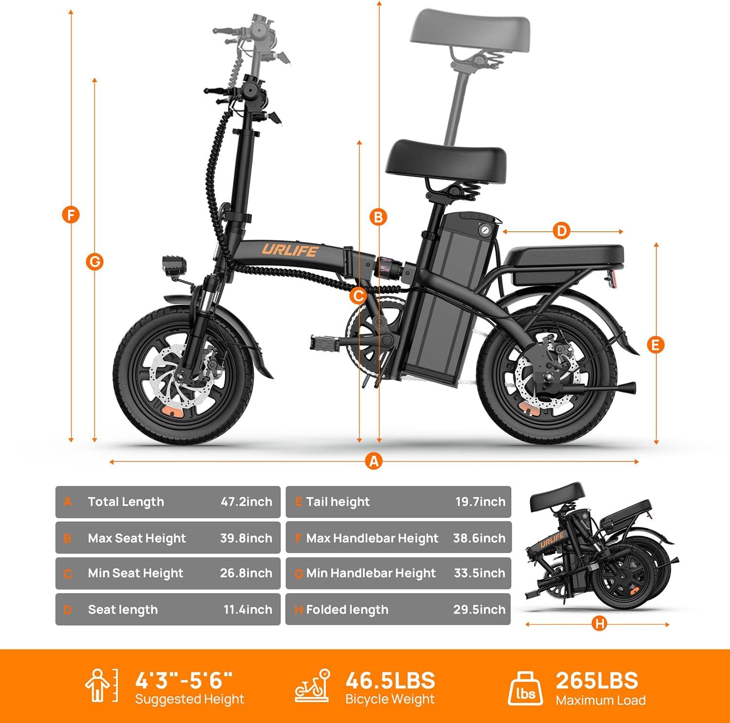 URLIFE Folding Electric Bike for Adults, 14" Portable ebikes, 20-40 Mile Long Range Commuter Bike, 500W Peak Motor, 20MPH, UL 2849 Mini Bikes for Teens