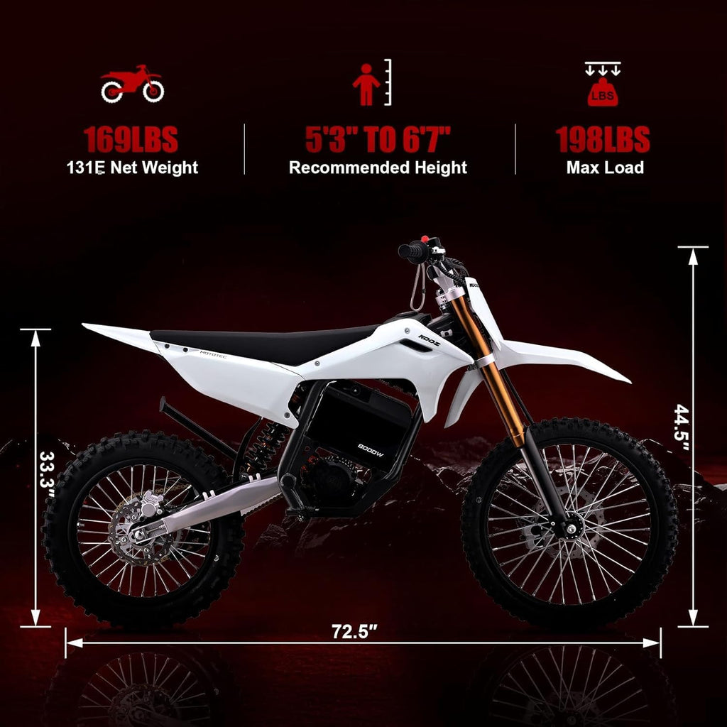 KOOZ HP131E-L 72V 8000W Electric Dirt Bike Motorcycle for Adults, White