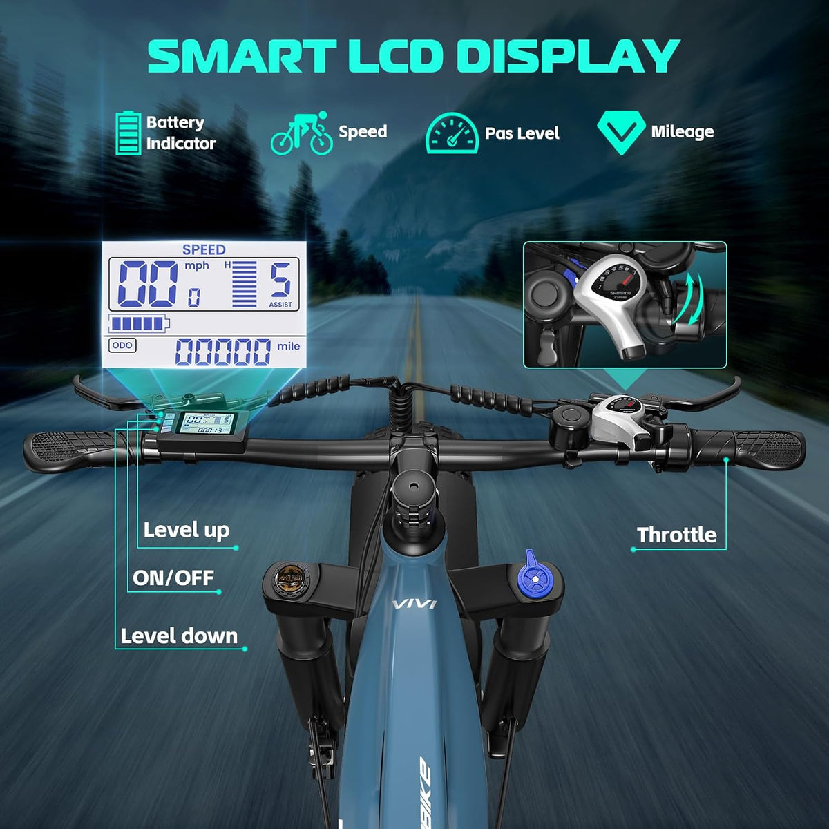 Vivi ACE01 Electric Bike for Adults 26 x 4.0 Fat Tire Ebike1500W Peak Motor