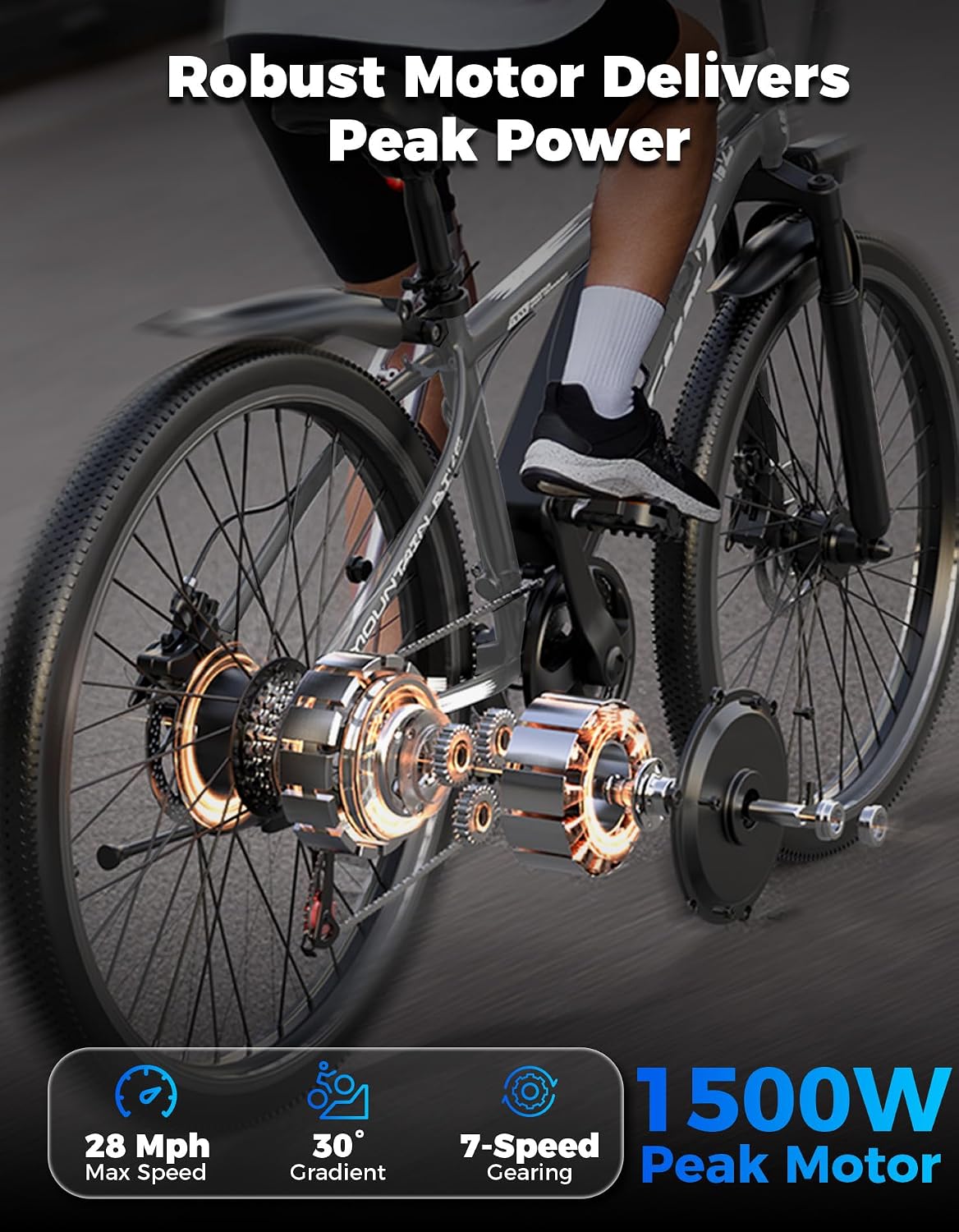 ASKGO Electric Bike for Adults, 1500W Peak Mountain Ebike, 65 Miles Range, 7 Speed, 48V 10.4Ah Removable Battery Ebike, 26" Electric Bicycle for Commute
