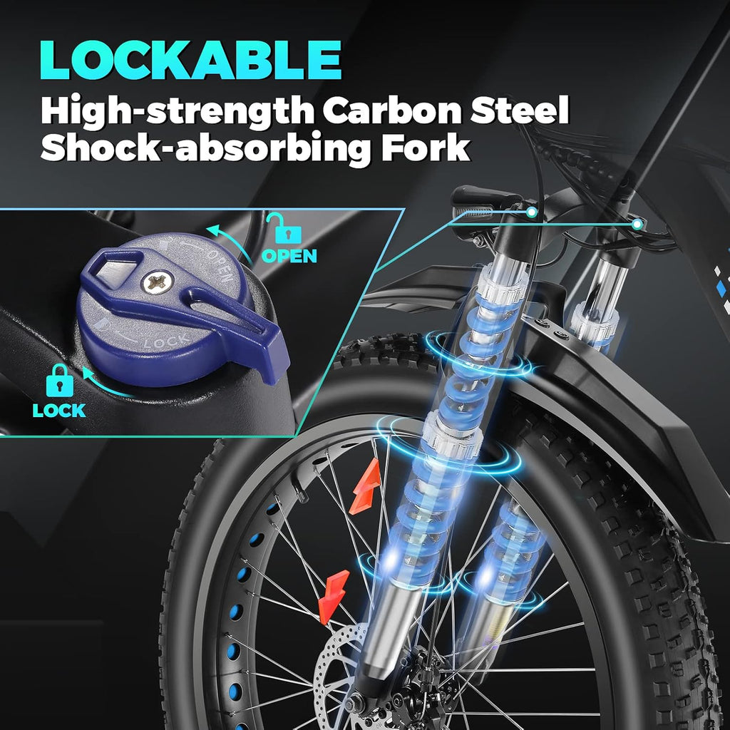 Electric Bike 26" Fat Tire Electric Bike for Adult, Peak 750W 48V 13Ah/ 10Ah Removable Battery Electric Mountain Bike, Commuting Off Road Ebike 7 Speed & Front Suspension Fast Charge