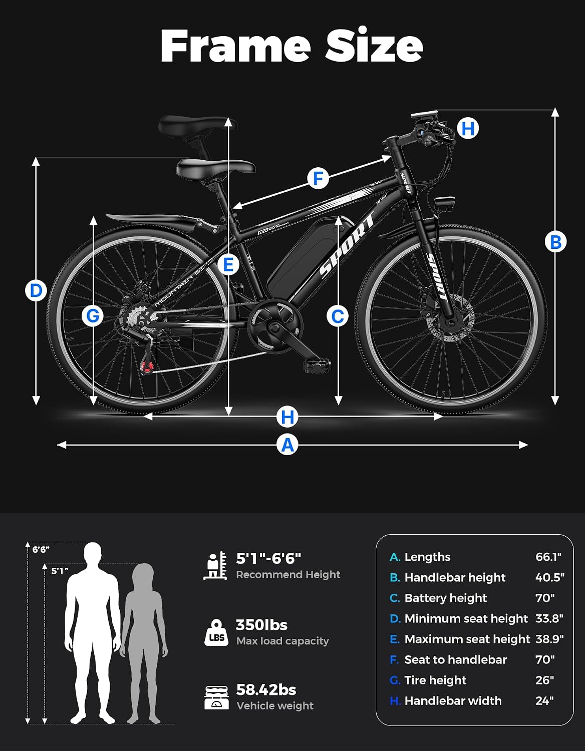 ASKGO Electric Bike for Adults, 1500W Peak Mountain Ebike, 26" All-Terrain Electric Bicycle, 48V 12Ah Removable Battery, 65 Miles Long Range, High-Step Commute E-Bike