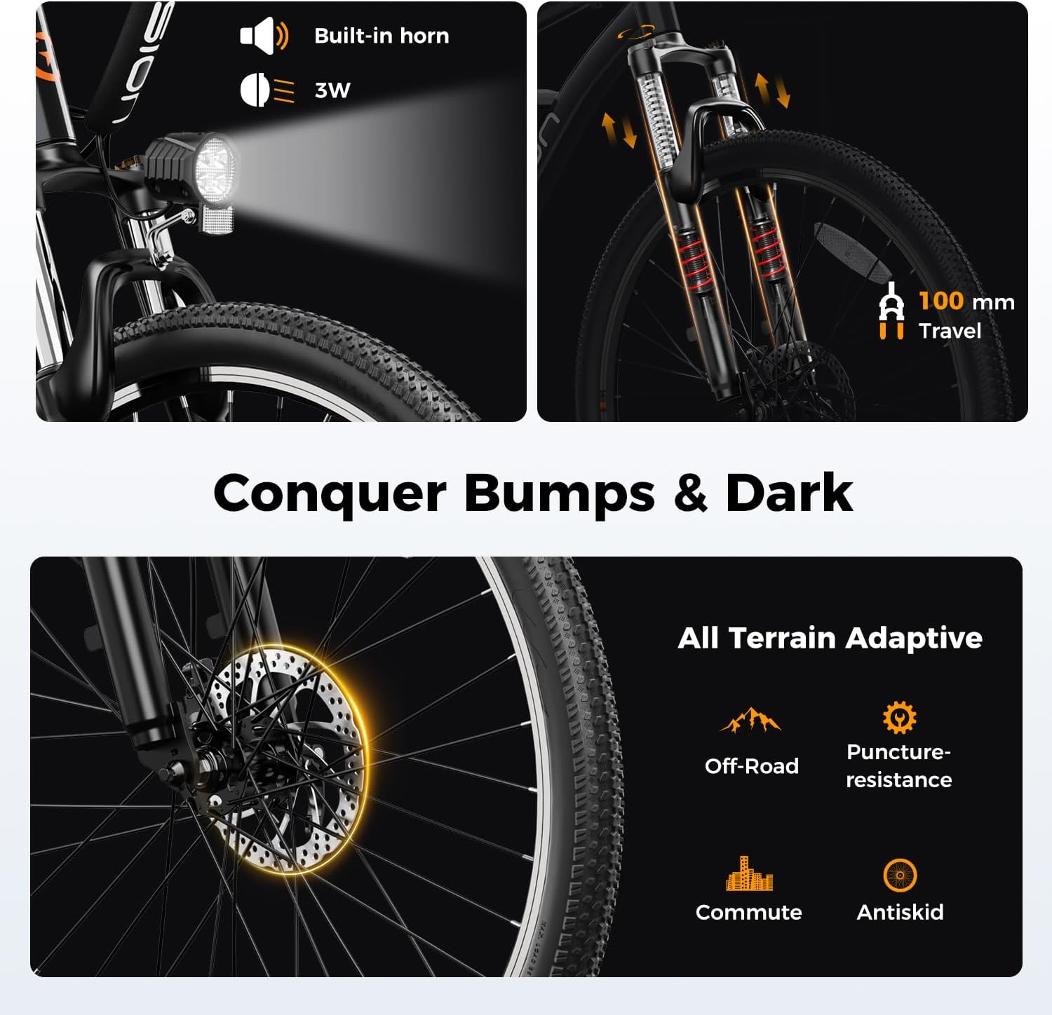 Jasion EB5 Electric Bike for Adults 26" tire with 1000W Peak Motor | Removable Battery Commuting Electric Mountain Bike,Up to 40Miles,7-Speed and Front Fork Suspension Ebike