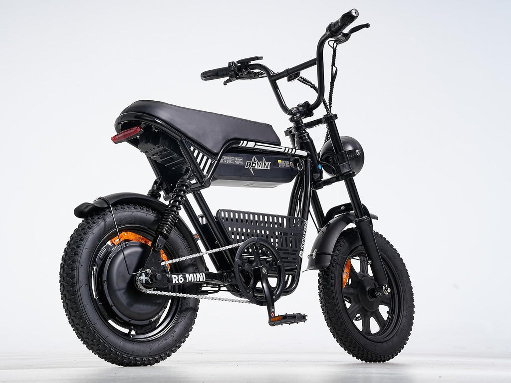isinwheel R6mini Electric Bike Peak 1000W Motor Fat Tire Ebike,48V 13Ah Battery Range 30+Miles Top 20+ mph with Frontlight Bluetooth Speaker and Bottom-Mounted Basket for Commute,Camping