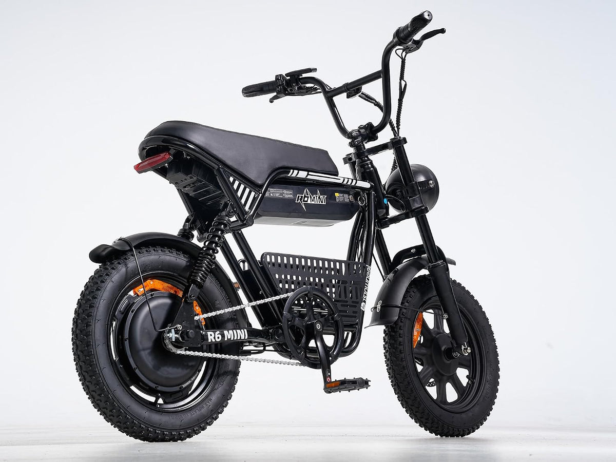isinwheel R6mini Electric Bike Peak 1000W Motor Fat Tire Ebike,48V 13Ah Battery Range 30+Miles Top 20+ mph with Frontlight Bluetooth Speaker and Bottom-Mounted Basket for Commute,Camping