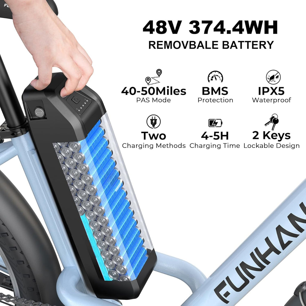 Funhang Electric Bike for Adults, 26" City Cruiser Ebike with 1000W Peak Motor, 20MPH 50 Miles Commuter Adult Electric Bicycles with 48V Battery, Adjustable Stem, 7-Speed, UL 2849 Certified