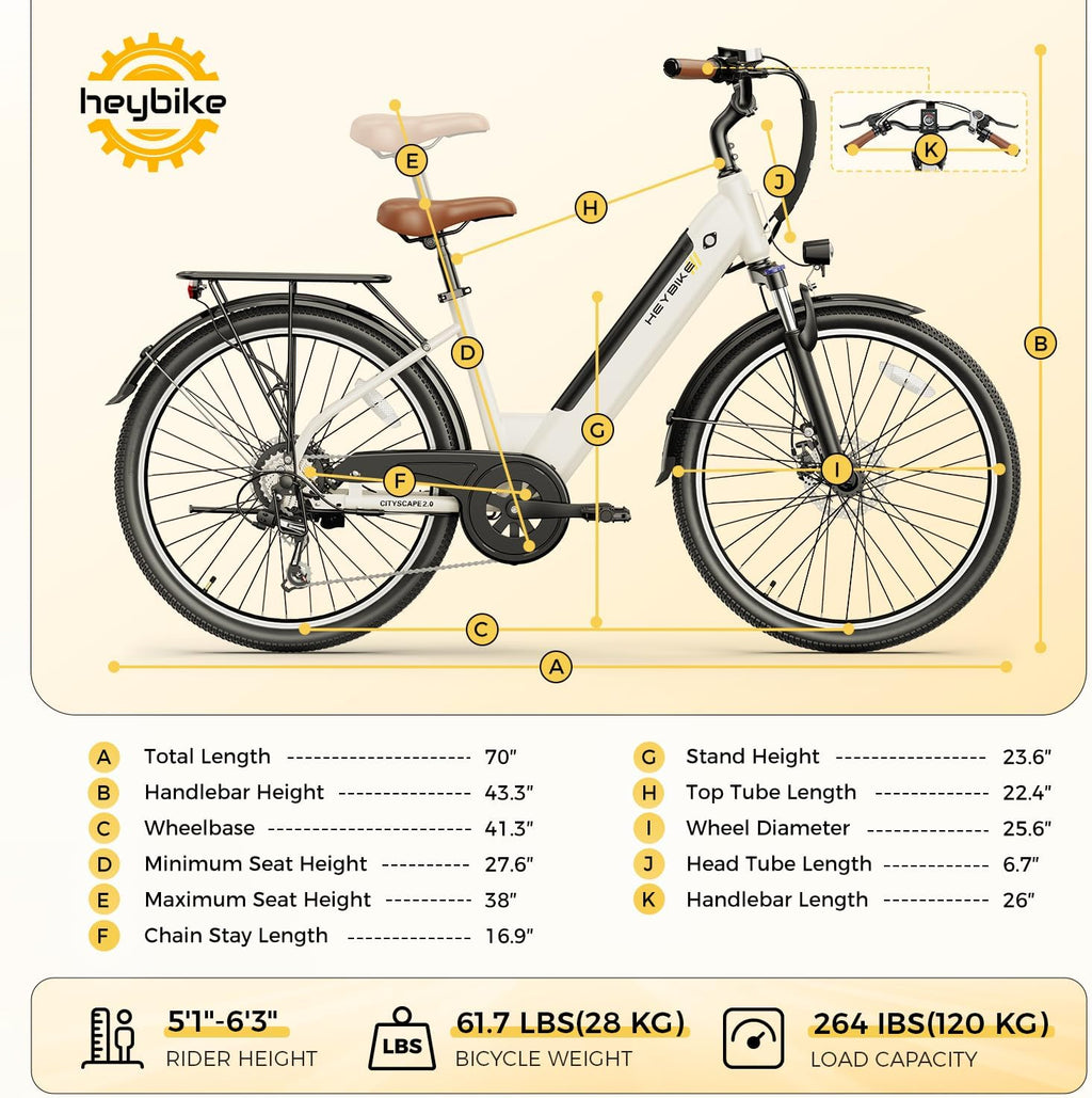 Heybike Cityscape 2.0 Electric Bike for Adults with Peak 1200W Motor, 468Wh Removable Battery, 50Miles 26" Electric Commuter Bike, 7-Speed,UL Certified