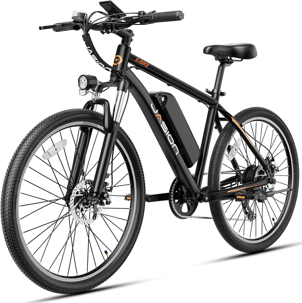 Jasion EB5 Electric Bike for Adults 26" tire with 1000W Peak Motor | Removable Battery Commuting Electric Mountain Bike,Up to 40Miles,7-Speed and Front Fork Suspension Ebike