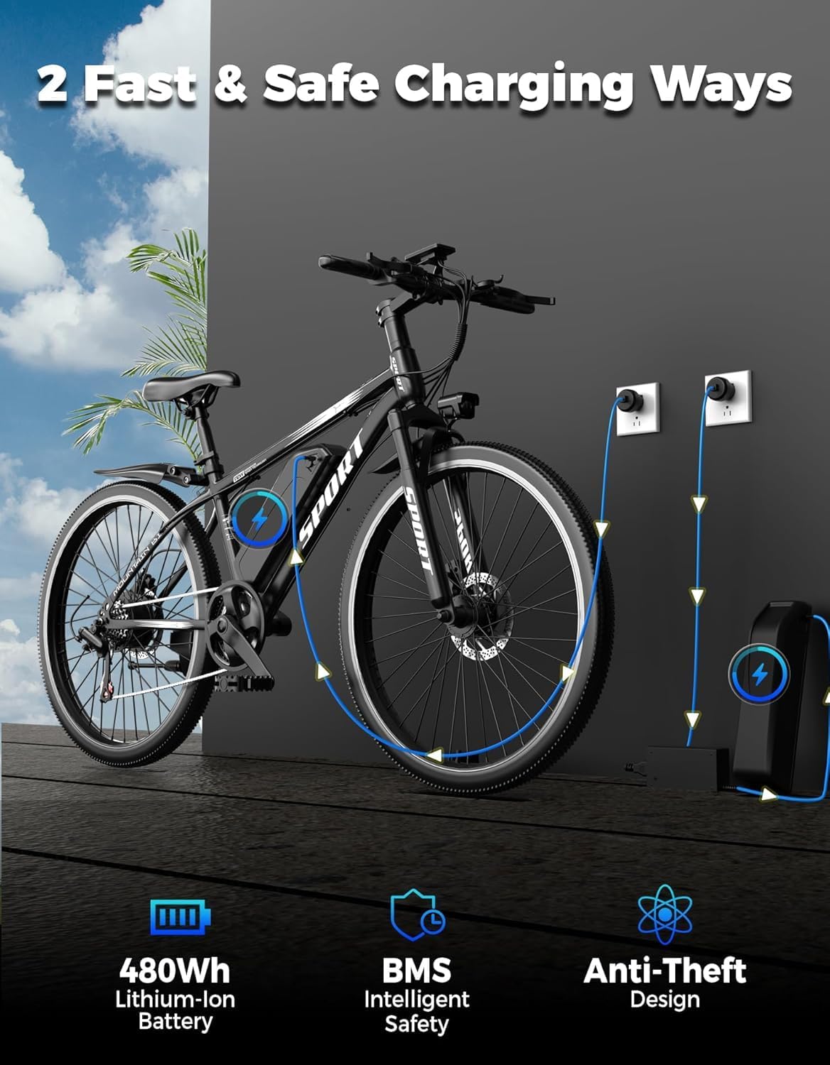 ASKGO Electric Bike for Adults, 1500W Peak Mountain Ebike, 26" All-Terrain Electric Bicycle, 48V 12Ah Removable Battery, 65 Miles Long Range, High-Step Commute E-Bike