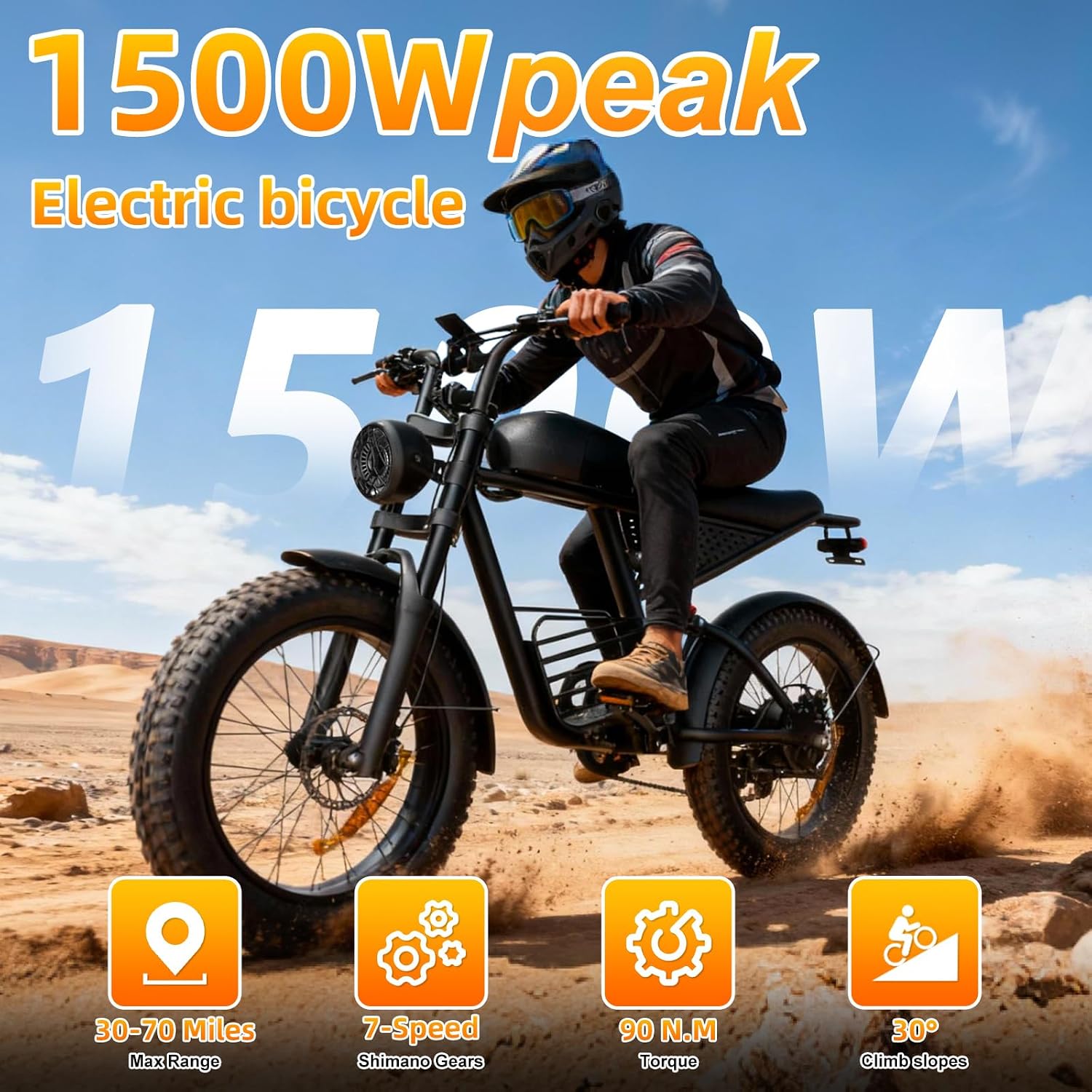 20 Inch Adult Electric Bike, 1500W/3000W Peak Motor 30-38MPH Max 50-90 Mile 15.6/18.9Ah/35Ah Battery, Motorcycle Type ebike,Shipped from USA