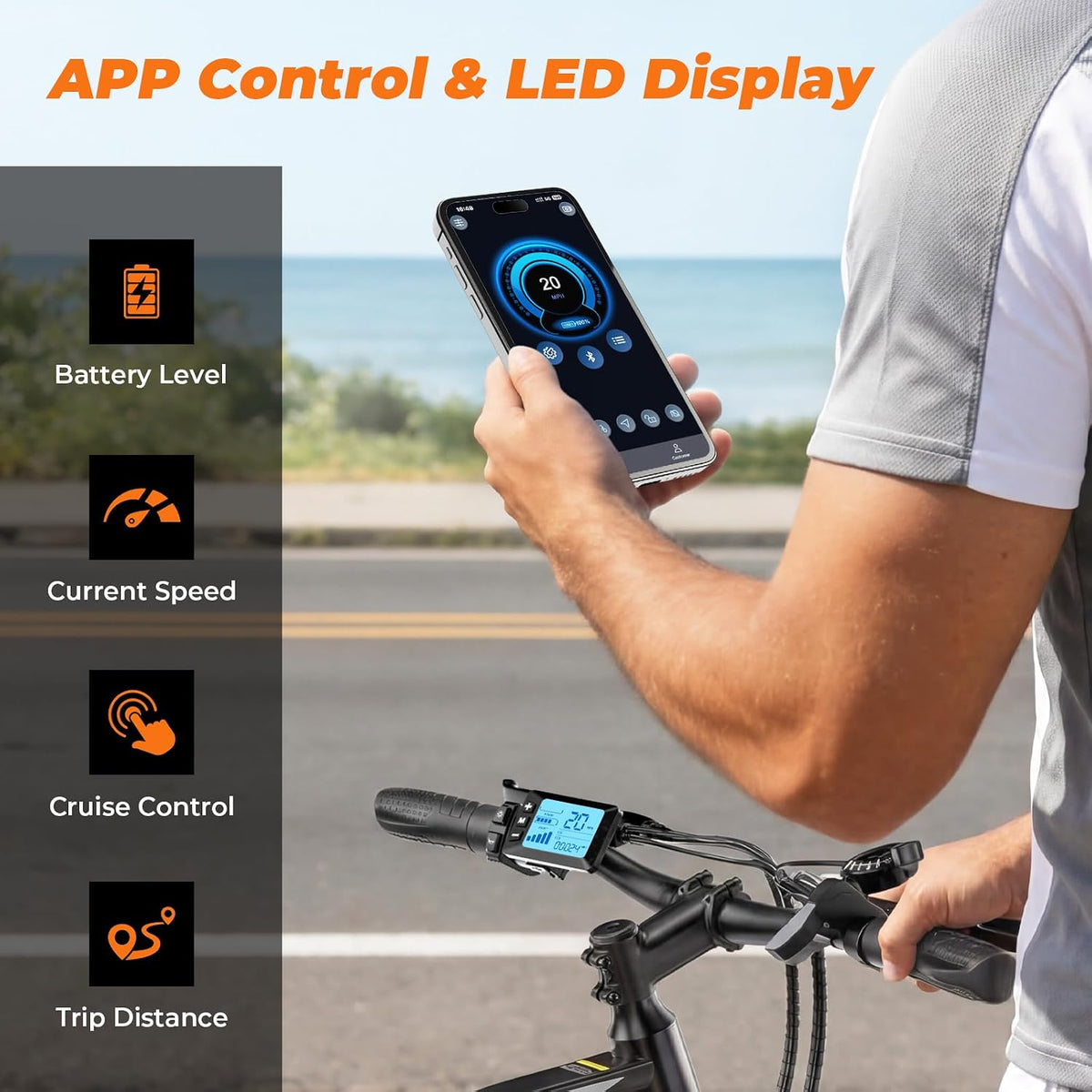 Electric Bike, 1000W/750W Motor, 20MPH, 70-55 Miles, 26" Tires, APP