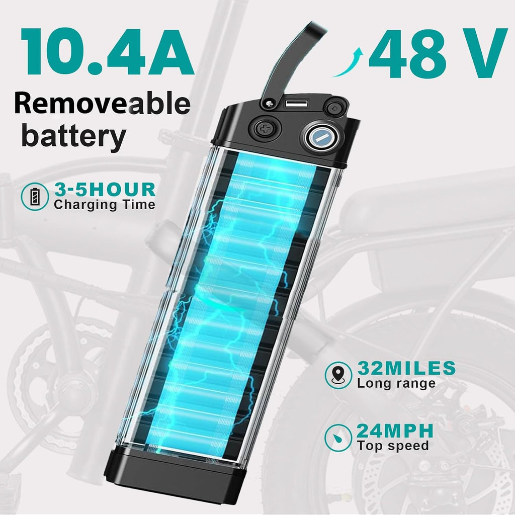 Electric Bike for Adults and Teens, 560-740W Motor, 20-25MPH Compact Commuter Folding Ebike, 32 Miles Range, 48V 10Ah Battery, 3-Level Pedal Assist, 14" Foldable Electric Bicycle, UL 2849 Certified