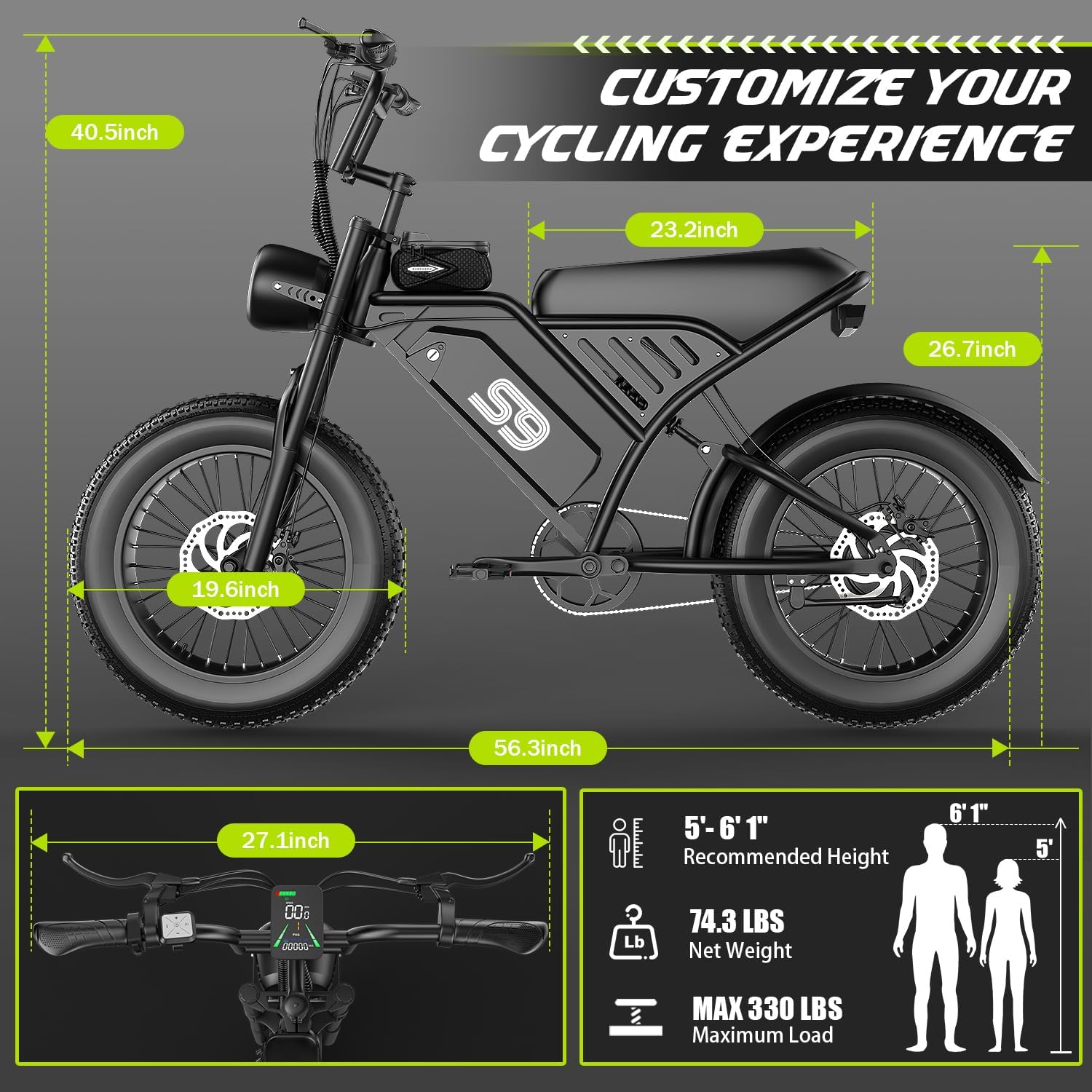ASKGO Electric Bike for Adults, 2500W Peak Electric Dirt Bike, 36MPH 65Miles E Bike with 48V 20AH Removable Battery, 16"/20" Fat Tire All-Terrain Ebike with NFC Unlock