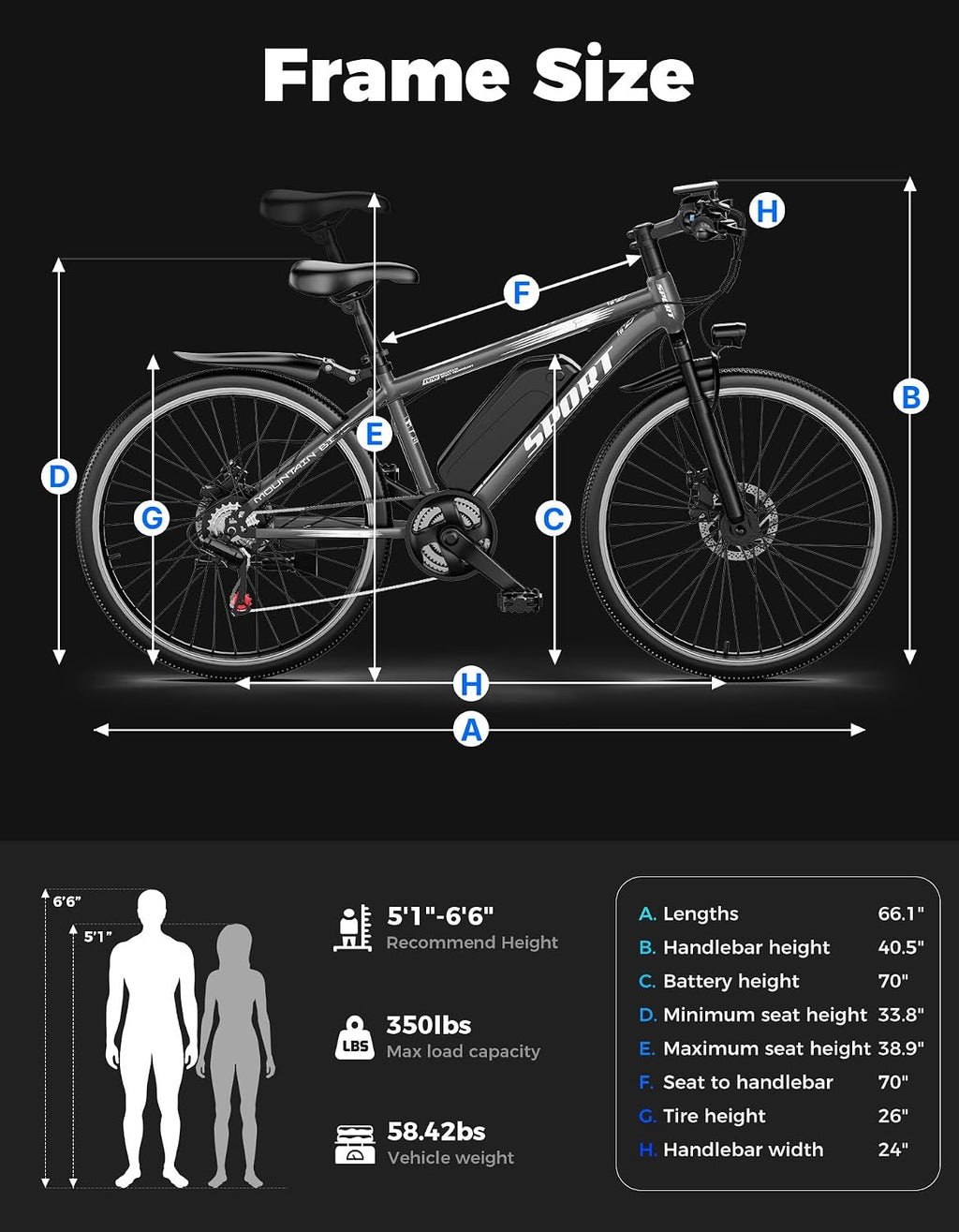 ASKGO Electric Bike for Adults, 1500W Peak Mountain Ebike, 65 Miles Range, 7 Speed, 48V 10.4Ah Removable Battery Ebike, 26" Electric Bicycle for Commute