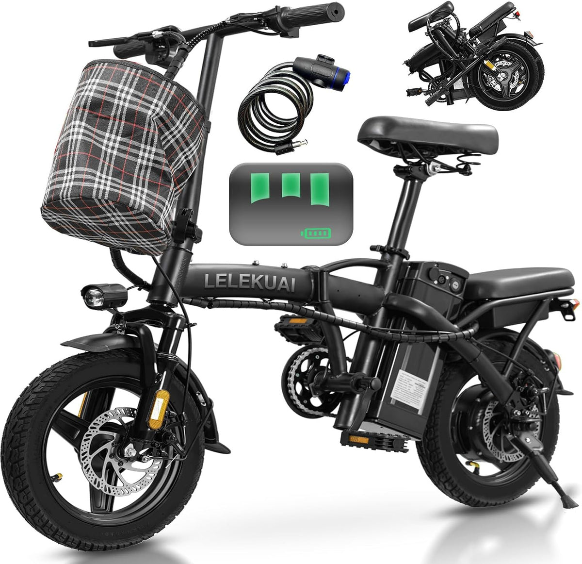 Electric Bike for Adults and Teens, 560-740W Motor, 20-25MPH Compact Commuter Folding Ebike, 32 Miles Range, 48V 10Ah Battery, 3-Level Pedal Assist, 14" Foldable Electric Bicycle, UL 2849 Certified