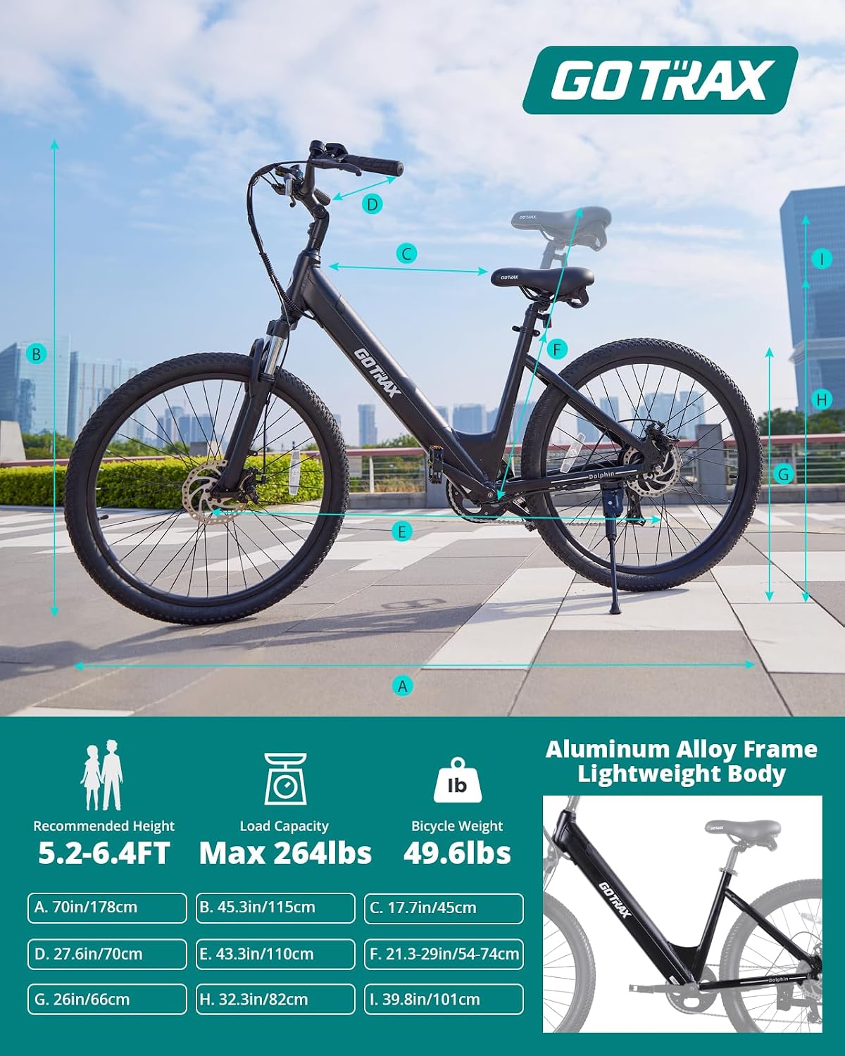 Gotrax Dolphin 26" Step -Thru Electric Bike for Adults, Max 30 Mile & 20Mph