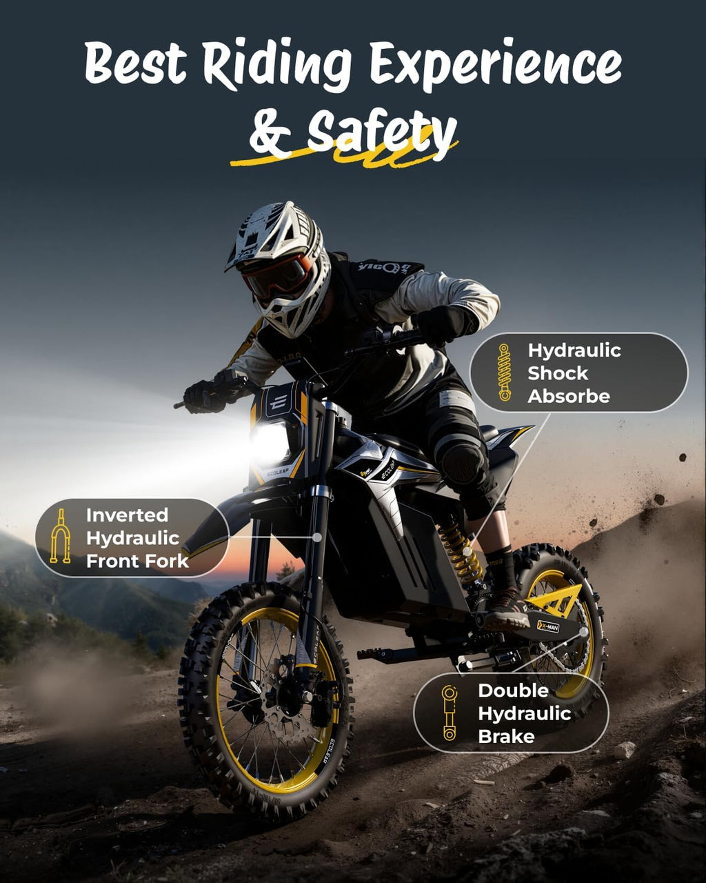 ECOLEAP 3500W Peak Electric Dirt Bike for Teens & Adults, 37MPH Electric Off-Road E-Bike with 48V 21Ah Battery, Up to 55 Miles Range, Dual Suspension, Hydraulic Brakes, 400LBS Load, Fit Age 13+