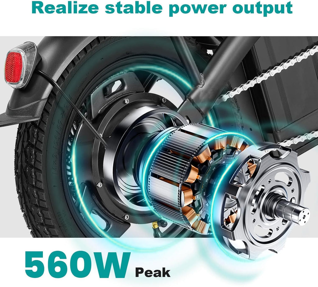 Electric Bike for Adults and Teens, 560-740W Motor, 20-25MPH Compact Commuter Folding Ebike, 32 Miles Range, 48V 10Ah Battery, 3-Level Pedal Assist, 14" Foldable Electric Bicycle, UL 2849 Certified