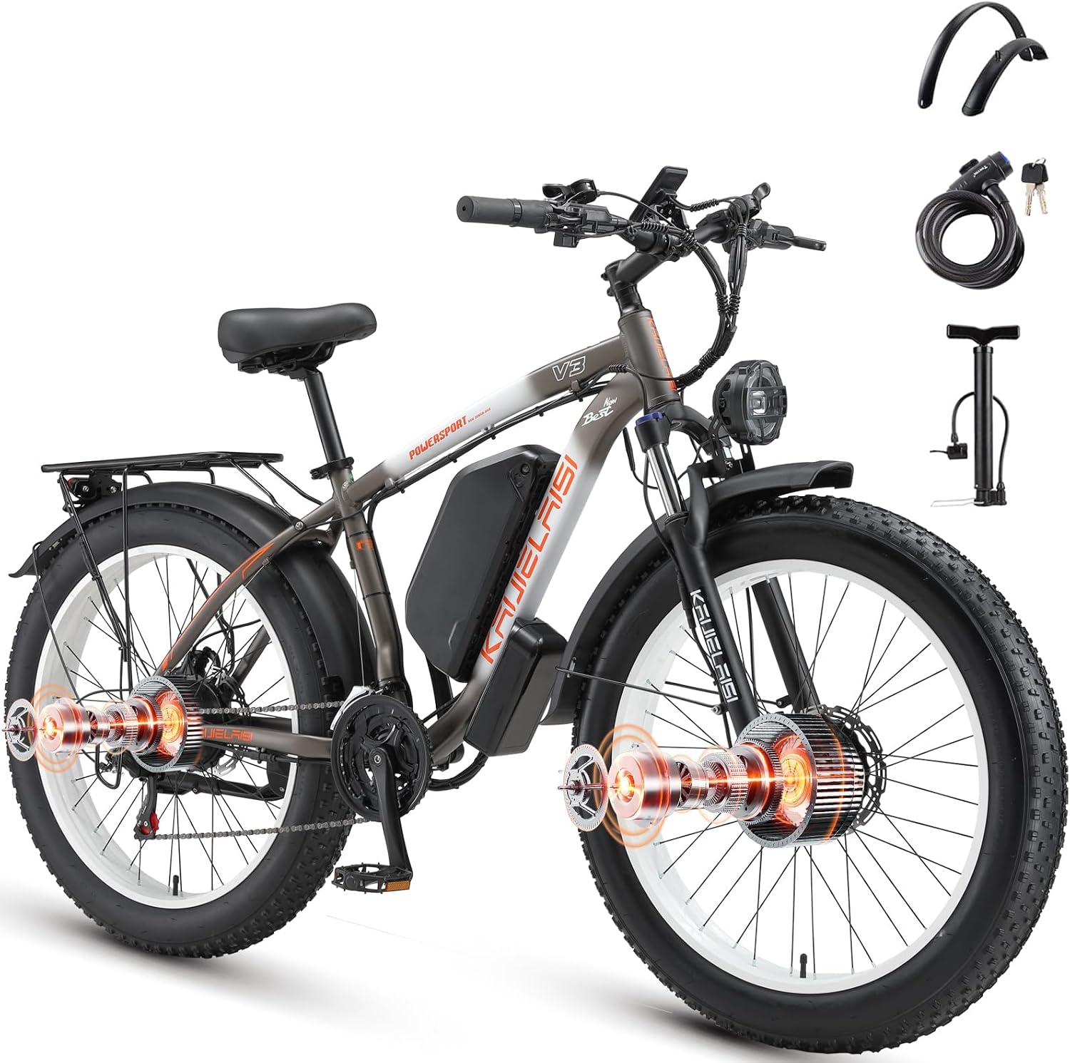 AWD Electric Bike for Adults, Peak 4000W Power 26” Fat Tire Ebike, Dual Motor Electric Bicycles, 48V 22.4AH Removable Battery Fast Dual Hydraulic Brakes 21-Speed All Terrain E-Bikes