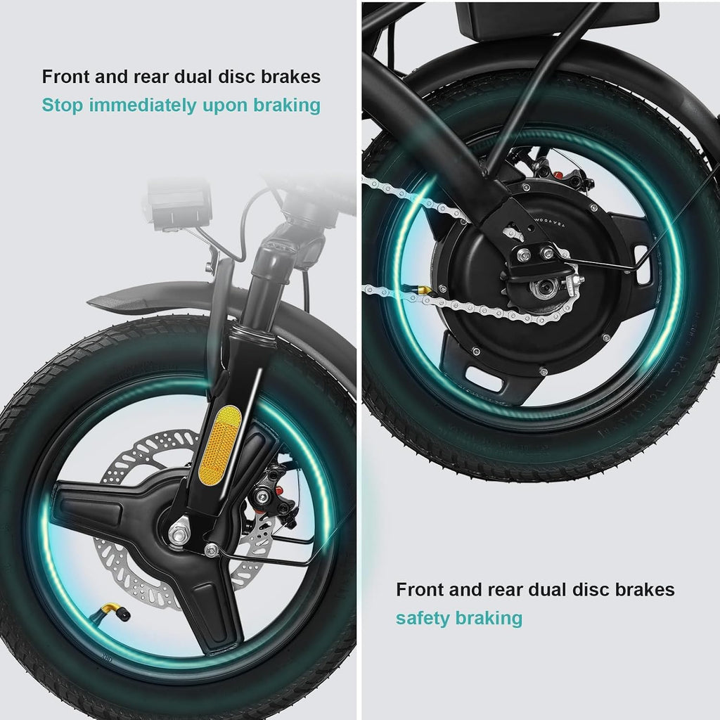 Electric Bike for Adults and Teens, 560-740W Motor, 20-25MPH Compact Commuter Folding Ebike, 32 Miles Range, 48V 10Ah Battery, 3-Level Pedal Assist, 14" Foldable Electric Bicycle, UL 2849 Certified