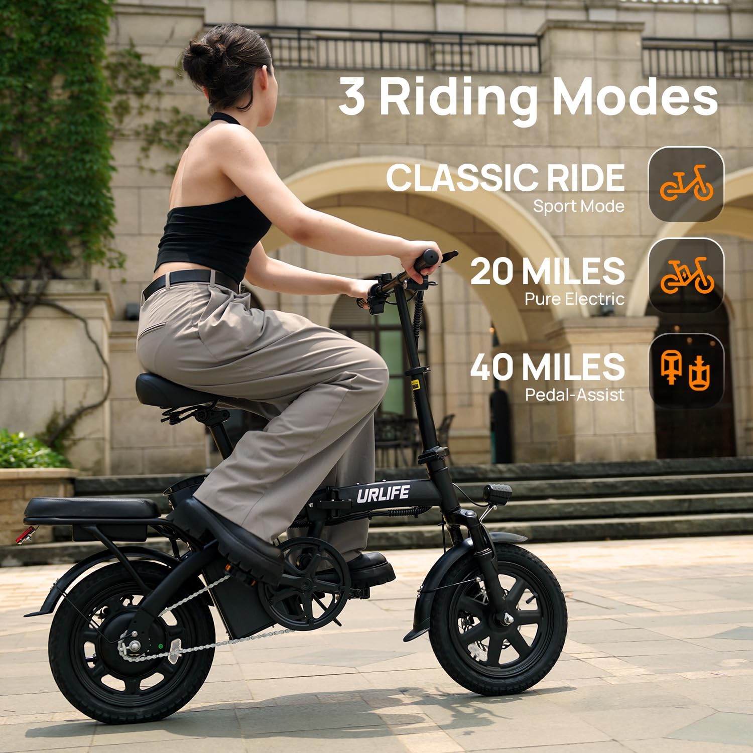 URLIFE Folding Electric Bike for Adults, 14" Portable ebikes, 20-40 Mile Long Range Commuter Bike, 500W Peak Motor, 20MPH, UL 2849 Mini Bikes for Teens