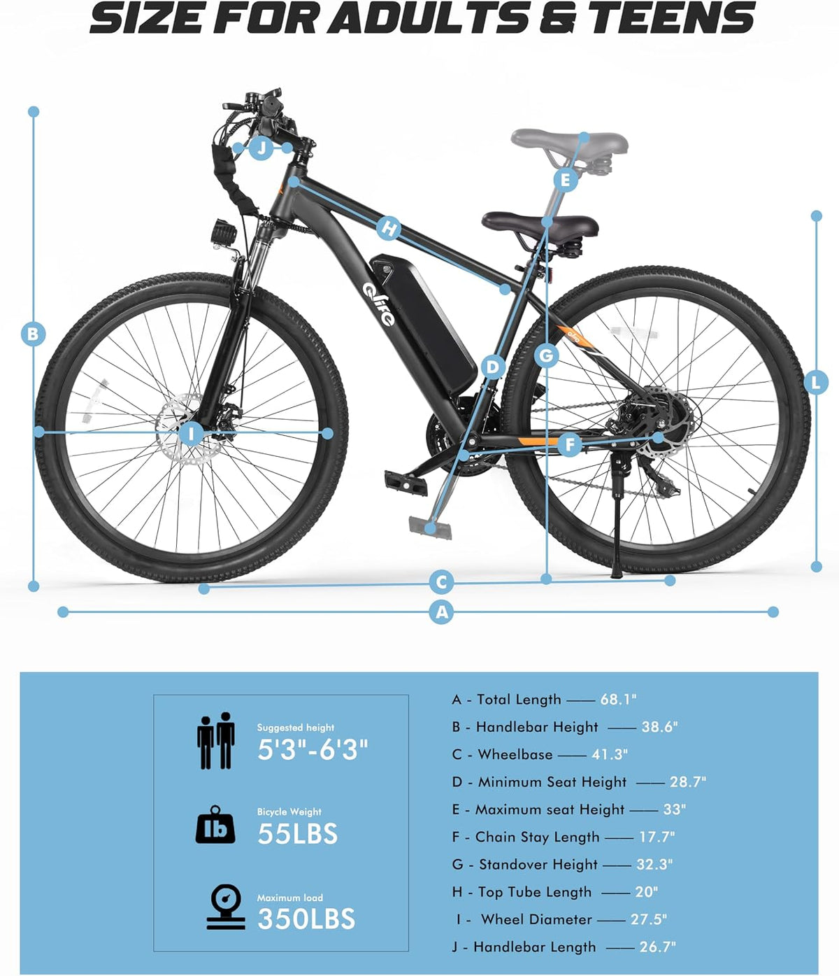 Qlife Electric Bike for Adults/Teens Racer, 21-Speed Peak 1200W Brushless Motor Adult Electric Bicycles, 48V 10.4Ah Removable Battery Mountain Ebike, Up to 55 Miles, 27.5X2.1 Tire E Bike