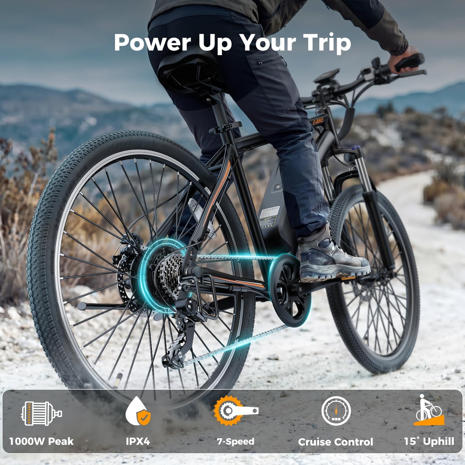 Jasion EB5 Electric Bike for Adults 26" tire with 1000W Peak Motor