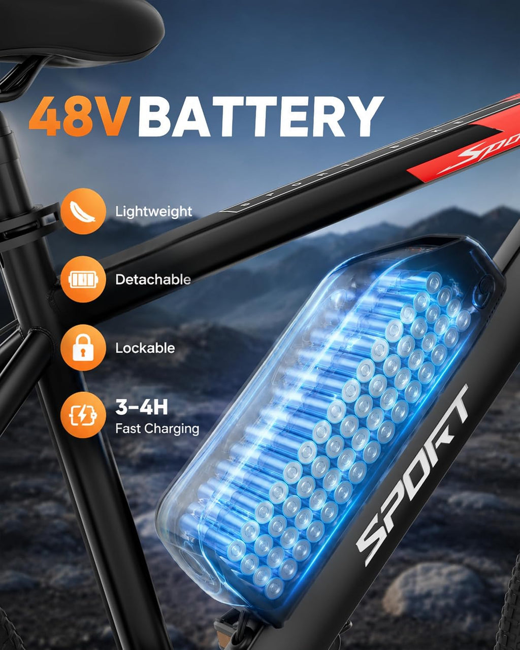 NAVIC Electric Bike for Adults, 1000W Brushless Motor 26 Inch Ebike, 48V Removable Battery Power for 30 Miles Range, 20 MPH Top Speed, 3 Riding Modes Front Suspension Commuter E Bicycle