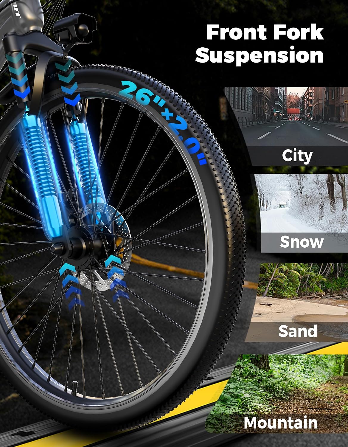 ASKGO Electric Bike for Adults, 1500W Peak Mountain Ebike, 65 Miles Range, 7 Speed, 48V 10.4Ah Removable Battery Ebike, 26" Electric Bicycle for Commute